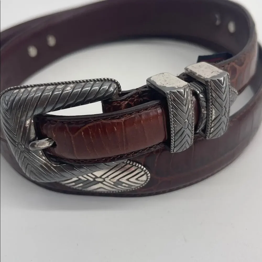Vintage Roundtree &Yorke embossed calf leather conch western rodeo belt sz 36